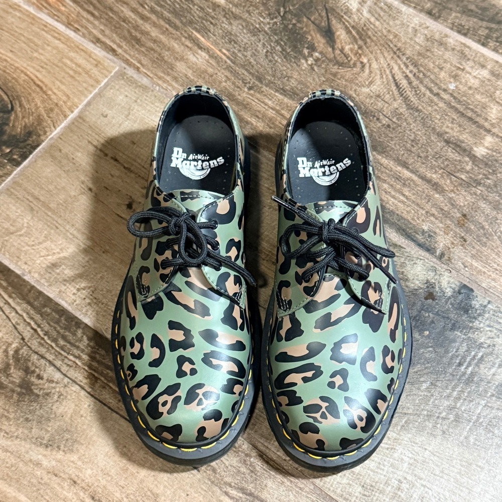 Dr. Martens 1461 Distorted Leopard Print Leather Oxford Shoes,Green, 7M/ 8W - Picture 10 of 13